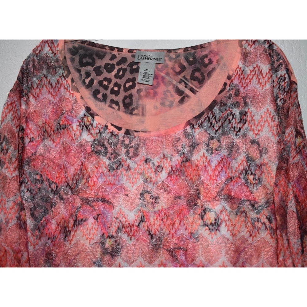 Liz and Me 4X Top Hawiian Tropical Mesh Overlay Embroidered Lined Short‎ Sleeve - Picture 15 of 16